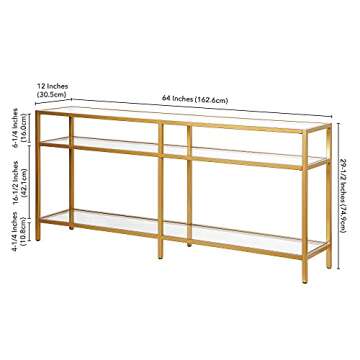 Henn&Hart 64" Wide Rectangular Console Table in Brass, Entryway Table, Accent Table for Living Room,...