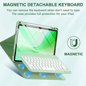 Harvopu Compatible for iPad Air 11-inch M2/ 10.9 Inch Air 5th 4th Generation Case with Keyboard - Backlit Detachable, Folio Cover with Pencil Holder for iPad Air 11 2024/ Air 5/ Air 4 (Green)