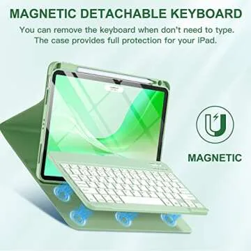 Harvopu Compatible for iPad Air 11-inch M2/ 10.9 Inch Air 5th 4th Generation Case with Keyboard - Backlit Detachable, Folio Cover with Pencil Holder for iPad Air 11 2024/ Air 5/ Air 4 (Green)