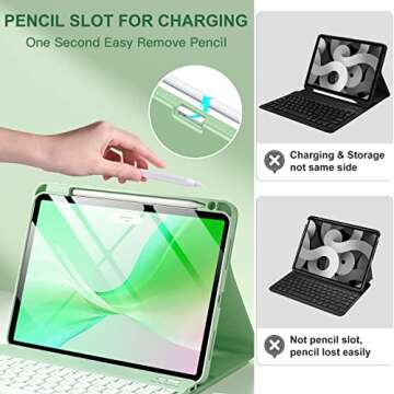 Harvopu Compatible for iPad Air 11-inch M2/ 10.9 Inch Air 5th 4th Generation Case with Keyboard - Backlit Detachable, Folio Cover with Pencil Holder for iPad Air 11 2024/ Air 5/ Air 4 (Green)