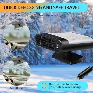 Car Heater, 12v Plug-In Heater, Portable Car Heater, Windshield Defrost Defogger, 360 Degree Angle Adjustment, Dual Air Outlet Heater, Provides Warmth In Winter, Universal For Cars And Trucks