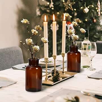 Amber Glass Vase, Bud Vases, Apothecary Jars, Decorative Glass Bottles, Small Glass Flower Vases, Vintage Medicine Bottles for Home Decor Centerpiece, Wedding, Bridal Shower, Set of 6