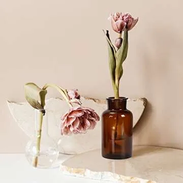 Amber Glass Vase, Bud Vases, Apothecary Jars, Decorative Glass Bottles, Small Glass Flower Vases, Vintage Medicine Bottles for Home Decor Centerpiece, Wedding, Bridal Shower, Set of 6