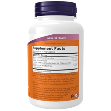 NOW Foods Alpha Lipoic Acid with Grape Seed Extract 600 mg