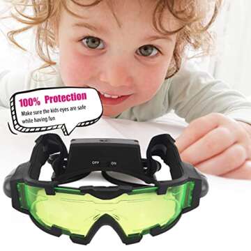 AGM Kids Night Vision Goggles, Adjustable Spy Gear Night Mission Goggles with Flip-Out Lights Green ...