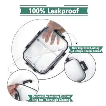 HOMBERKING 8 Pack Glass Meal Prep Containers 3 Compartment, 36oz Glass Food Storage Containers with Lids, Airtight Glass Lunch Bento Boxes, BPA-Free & Leak Proof (8 lids & 8 Containers) - Black