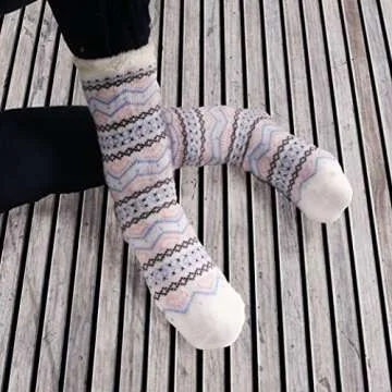 BambooMN Double Layer Extra Thick Plush Super Soft Warm Fuzzy Comfy Cozy Home Socks, 3 Pairs Assortment C