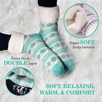 BambooMN Double Layer Extra Thick Plush Super Soft Warm Fuzzy Comfy Cozy Home Socks, 3 Pairs Assortment C