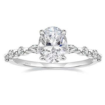 EAMTI 1.5 Carats 925 Sterling Silver Ring Oval Cut Cubic Zirconia Engagement Rings Solitaire Halo Pr...