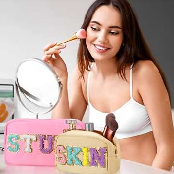 Silkfly 3 Pcs Preppy Makeup Bags for Style & Organization