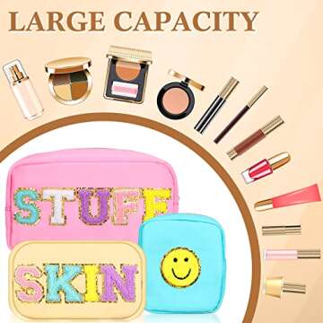 Silkfly 3 Pcs Preppy Makeup Bags for Style & Organization