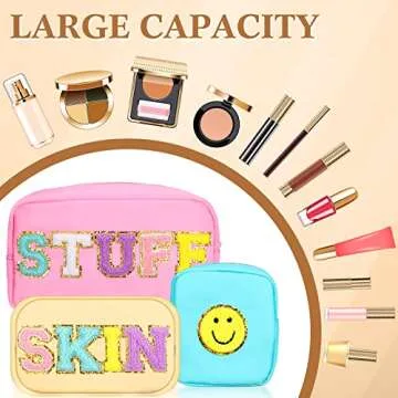 Silkfly 3 Pcs Preppy Makeup Bags for Style & Organization