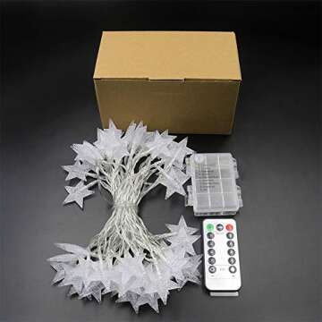 Mankinlu Star String Lights 50 LED 25 ft Waterproof Christmas Fairy Lights 8 Modes Star Twinkle Fairy Lights Battery Operated with Remote Control for Party Bedroom Kids Tent Christmas Decor Warm White