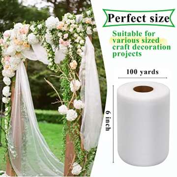 White Tulle Fabric Rolls 6 Inch by 100 Yards (300 feet) Fabric Spool Tulle Ribbon for DIY White Tutu...