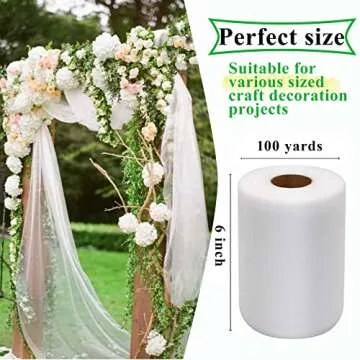White Tulle Fabric Rolls 6 Inch by 100 Yards (300 feet) Fabric Spool Tulle Ribbon for DIY White Tutu...