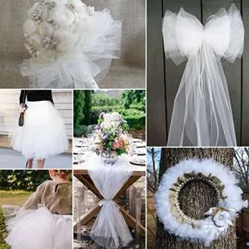 White Tulle Fabric Rolls 6 Inch by 100 Yards (300 feet) Fabric Spool Tulle Ribbon for DIY White Tutu Bow Baby Shower Birthday Party Wedding Decorations Christmas Gift Wrapping Craft Supplies