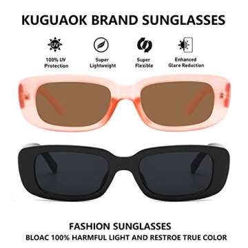 KUGUAOK Retro Rectangle Sunglasses for UV Protection