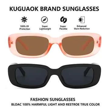 KUGUAOK Retro Rectangle Sunglasses for UV Protection