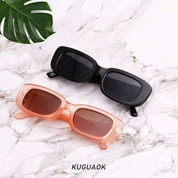 KUGUAOK Retro Rectangle Sunglasses for UV Protection