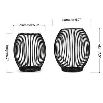 SUJUN Matte Black Oval Candle Holders Set of 2 - Vintage Decorative Candle Stand for Indoor Outdoor,...