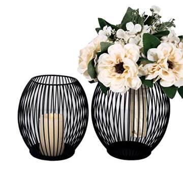 SUJUN Matte Black Oval Candle Holders Set of 2 - Vintage Decorative Candle Stand for Indoor Outdoor, Events, Parties, Christmas Day Gift, Wedding Decorations Large B