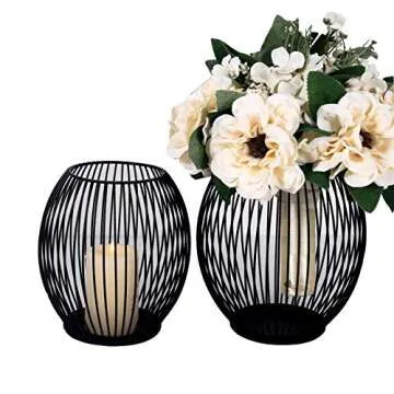 SUJUN Matte Black Oval Candle Holders Set of 2 - Vintage Decorative Candle Stand for Indoor Outdoor, Events, Parties, Christmas Day Gift, Wedding Decorations Large B