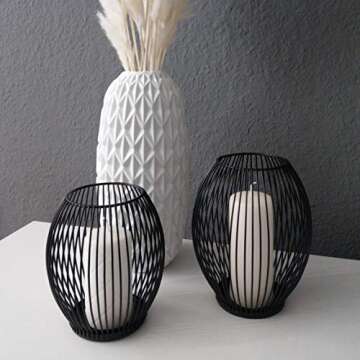 SUJUN Matte Black Oval Candle Holders Set of 2 - Vintage Decorative Candle Stand for Indoor Outdoor, Events, Parties, Christmas Day Gift, Wedding Decorations Large B