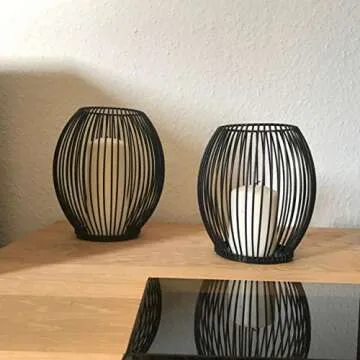 SUJUN Matte Black Oval Candle Holders Set of 2 - Vintage Decorative Candle Stand for Indoor Outdoor, Events, Parties, Christmas Day Gift, Wedding Decorations Large B