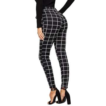 WDIRARA Women's Stretchy Plaid Print Pants Soft Skinny Regular Fashion Leggings Black-2 M