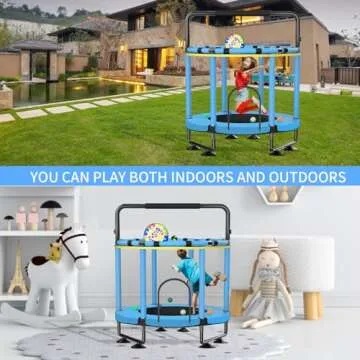 Trampoline for Kids, Upgrade Full Anti-Rust 440lbs Indoor Outdoor Toddler Trampoline with Net, 55" Adjustable Baby Toddler Trampoline Accessories with 8 Toys Dart Board (A-Blue, 55)