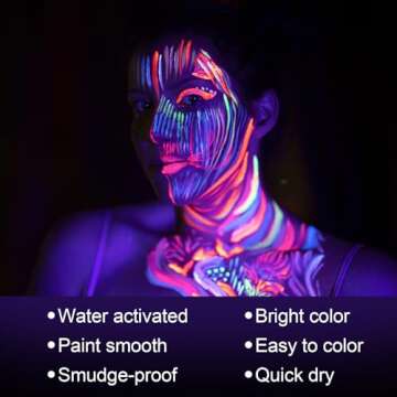 MEICOLY Neon Face Paint Palette - 8 Bright Colors, UV Glow & Body Art