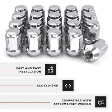 White Knight M12x1.50 Solid Piece Bulge Acorn Lug Nuts (NO Cap) for Select Aftermarket & Factory Wheels, EZ to Install, Durable Carbon Steel, Stylish Triple Layer Chrome Finish - 1907S-20AM (20 Pack)