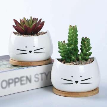 Cute Cat Ceramic Succulent Planter Pots Set of 3