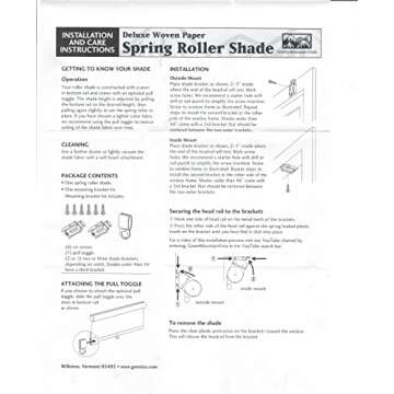 Green Mountain Vista Textured Wicker Color Woven Cordless Spring Roller Shade - Size 34" Wide x 72" Long, Cordless Blind & Shade for Home Windows and Doors, Light Filtering, Total Privacy Blind/Shade