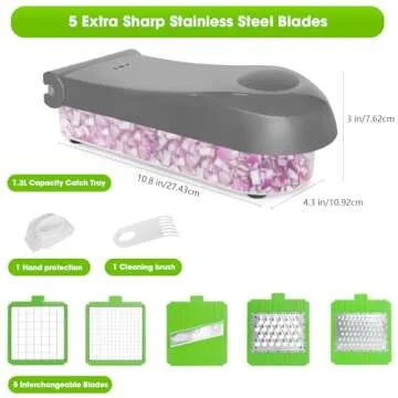 LHS Vegetable Chopper Slicer Veggie Chopper Dicer Cutter Multifunctional Food Chopper Onion Chopper Salad Potato Cutter Vegetable Chopper with Container (7 in 1,Grey)