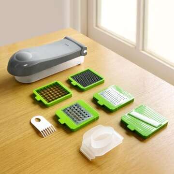 LHS Vegetable Chopper Slicer Veggie Chopper Dicer Cutter Multifunctional Food Chopper Onion Chopper Salad Potato Cutter Vegetable Chopper with Container (7 in 1,Grey)