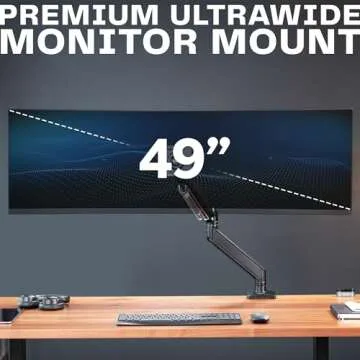 VIVO Premium Aluminum Heavy Duty Monitor Arm for Ultrawide Screens up to 49 inches and 33 lbs, Single Wall Mount, Pneumatic Height, Max VESA 100x100, Black, STAND-V101G1