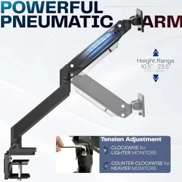 VIVO Premium Aluminum Heavy Duty Monitor Arm for Ultrawide Screens up to 49 inches and 33 lbs, Single Wall Mount, Pneumatic Height, Max VESA 100x100, Black, STAND-V101G1