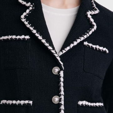 GOELIA Tweed Blazers for Women Work Business Casual, Knit Blazer Cropped Jacket for Women Black Blazer Women Cropped Blazer Elegant Cardigan Jackets Valentine's Day