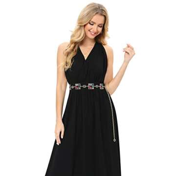 FAN&LOUIS Sparkly Gold Rhinestone Chain Belt for Women Ladies for Dresses Plus Size Bling Diamond Cr...