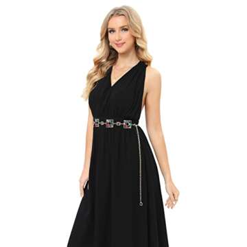 FAN&LOUIS Sparkly Gold Rhinestone Chain Belt for Women Ladies for Dresses Plus Size Bling Diamond Crystal Glitter Jeweled Metal Fashion Cute Belly Waist Chain Belt L 2XL