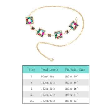 FAN&LOUIS Sparkly Gold Rhinestone Chain Belt for Women Ladies for Dresses Plus Size Bling Diamond Crystal Glitter Jeweled Metal Fashion Cute Belly Waist Chain Belt L 2XL