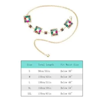 FAN&LOUIS Sparkly Gold Rhinestone Chain Belt for Women Ladies for Dresses Plus Size Bling Diamond Crystal Glitter Jeweled Metal Fashion Cute Belly Waist Chain Belt L 2XL