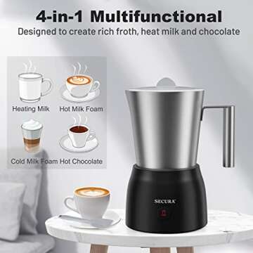 Secura 17oz Detachable Milk Frother and Steamer, Stainless Steel Electric Hot/Cold Foam Maker for La...