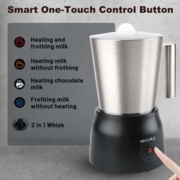 Secura Stainless Steel Detachable Milk Frother for Lattes