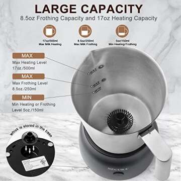 Secura Stainless Steel Detachable Milk Frother for Lattes