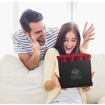 SOHO FLORAL ARTS | Roses Preserved Flowers | Genuine Roses that Last for Years | Flowers for Delivery Roses in A Box (White Box, Pink Roses) | Mothers Day Gifts