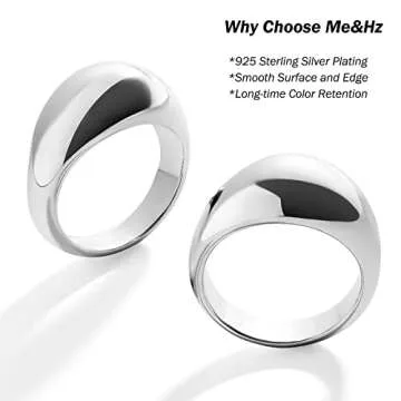 Me&Hz Sterling Silver Chunky Rings Dome Statement Rings for Women Men Silver Plated Band Ring Minimalist Boho Thumb Mid Point Finger Thick Ring Size 8
