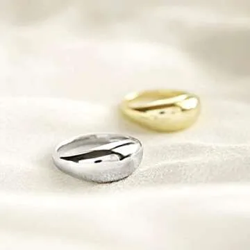 Me&Hz Sterling Silver Chunky Rings Dome Statement Rings for Women Men Silver Plated Band Ring Minimalist Boho Thumb Mid Point Finger Thick Ring Size 8