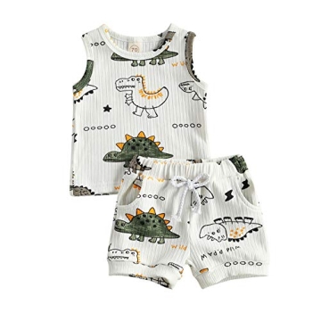 Ledy Champswiin 2pcs Summer Baby Boy Dinosaur Outfit - Soft & Stylish